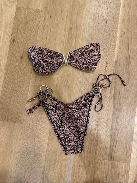 Kulani Kinis Other - Kulani Kinis Peach and Black Leopard Bandeau Tie-Side Bikini